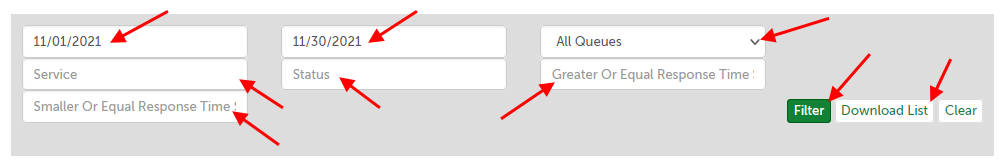 Example of queues report filters